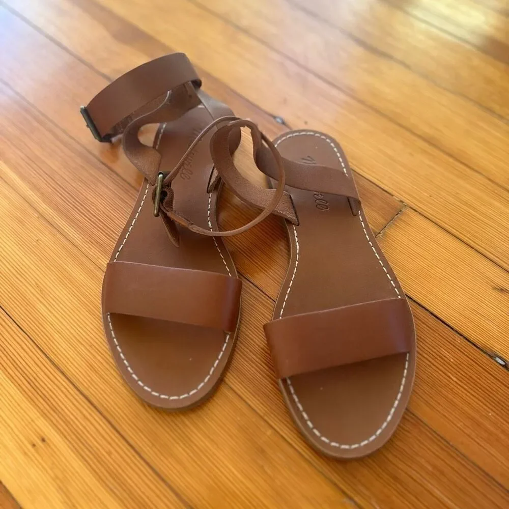 Madewell NWOB Boardwalk Ankle Strap Sandal in English Saddle Size 7